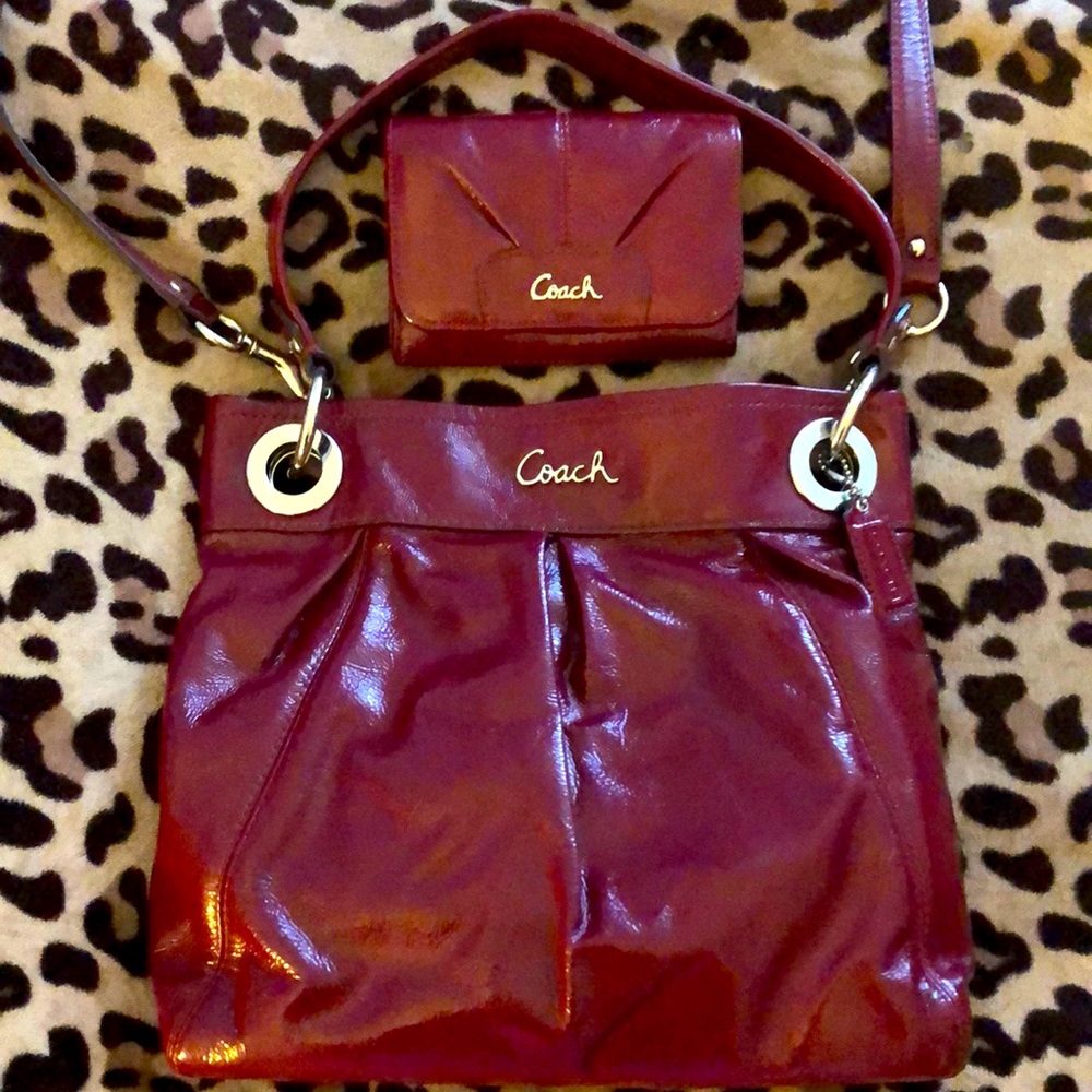 COACH shoulder/crossbody bag and matching wallet.
